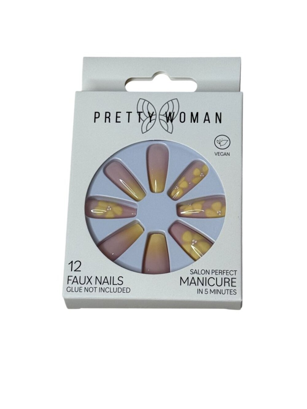 Pretty Woman Press On Nails Pink Yellow Floral Flower Manicure Vegan Coquette